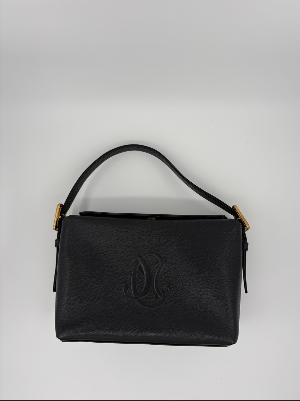 Marie Clair Pebbled Black Top-Handle Tote with Embossed Monogram